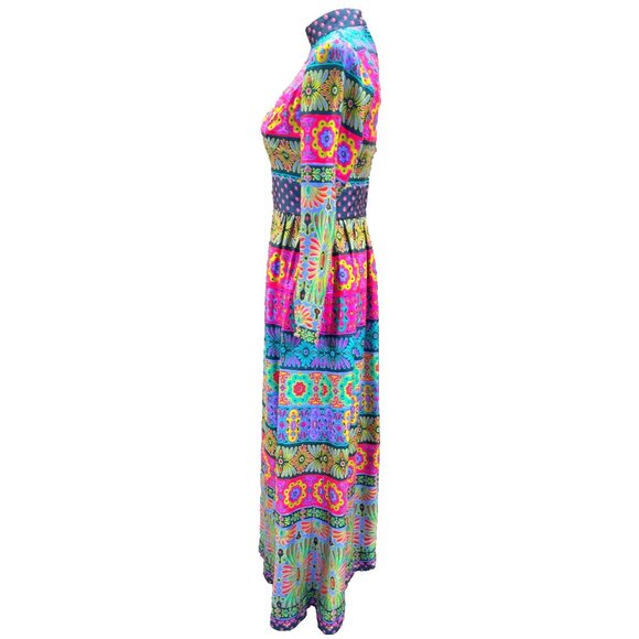 VTG Alex Colman Dress 60s 70s Mod Hippie Psychedelic Vintage Maxi High Neck EUC - Picture 6 of 11